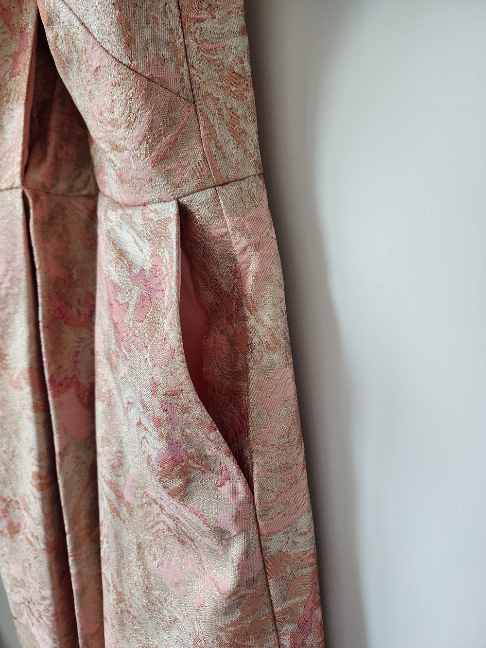 Vince Camuto Pink Metallic Brocade Crisscross Mini Dress - Picture 9 of 16
